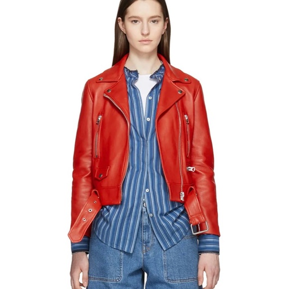 Xs, Acne Studios, red leather biker jacket, barely worn - Picture 3 of 3